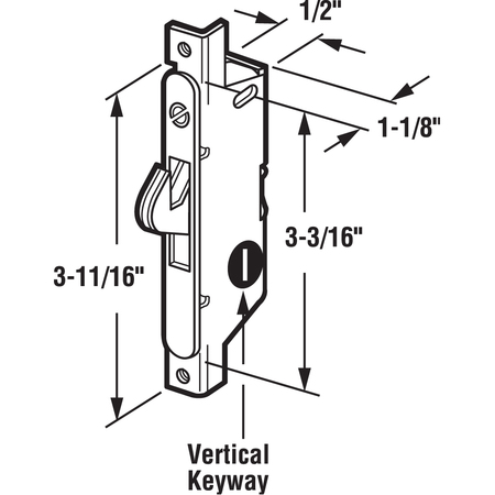 Prime-Line 3-11/16 in., Mortise Lock with Vertical Keyway, Round Faceplate Single Pack E 2009